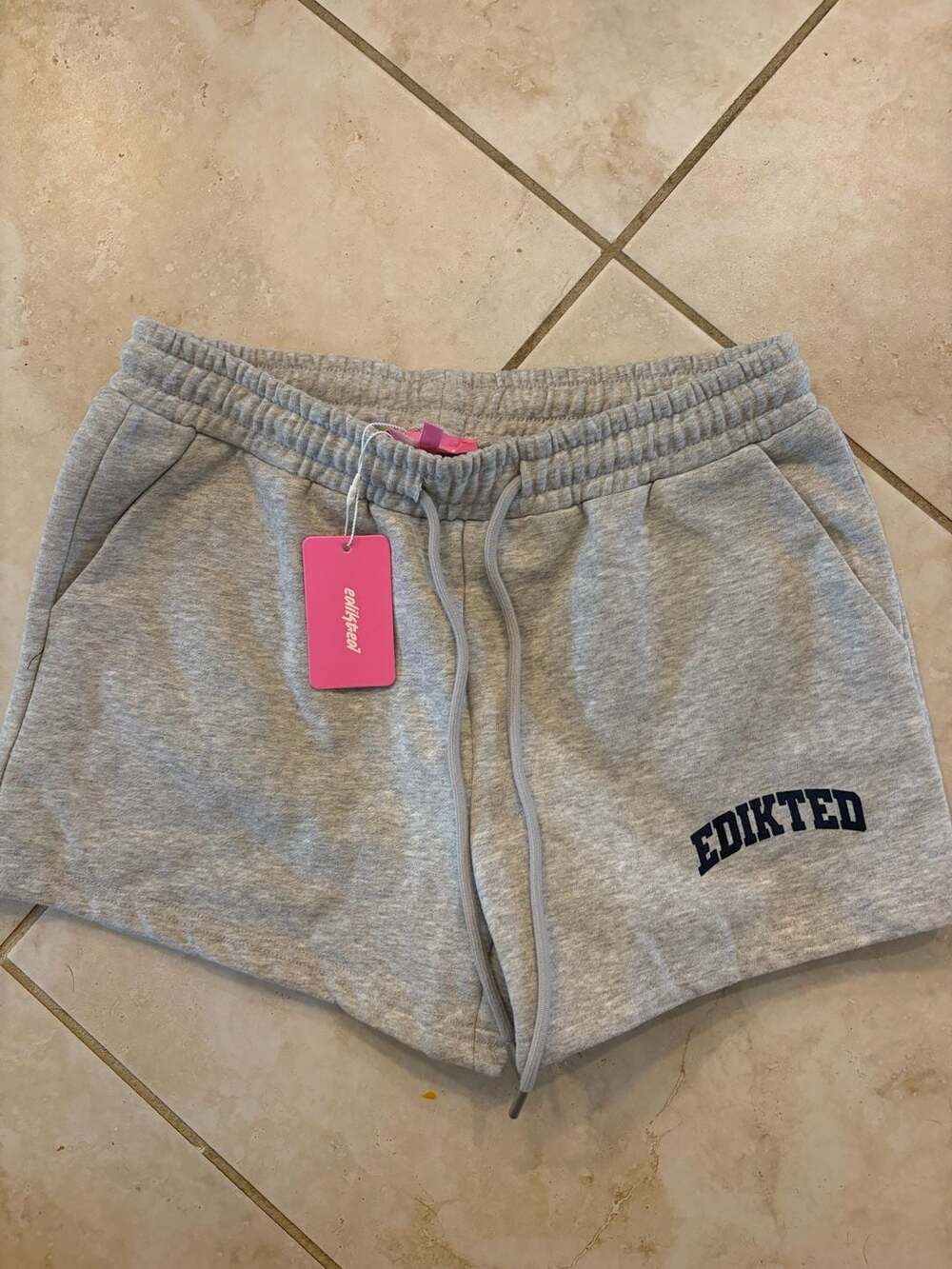 Edikted Grey Sweat Shorts with Embroidered Logo